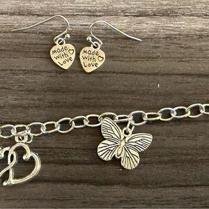 Silver Butterfly and Heart Jewelry Set